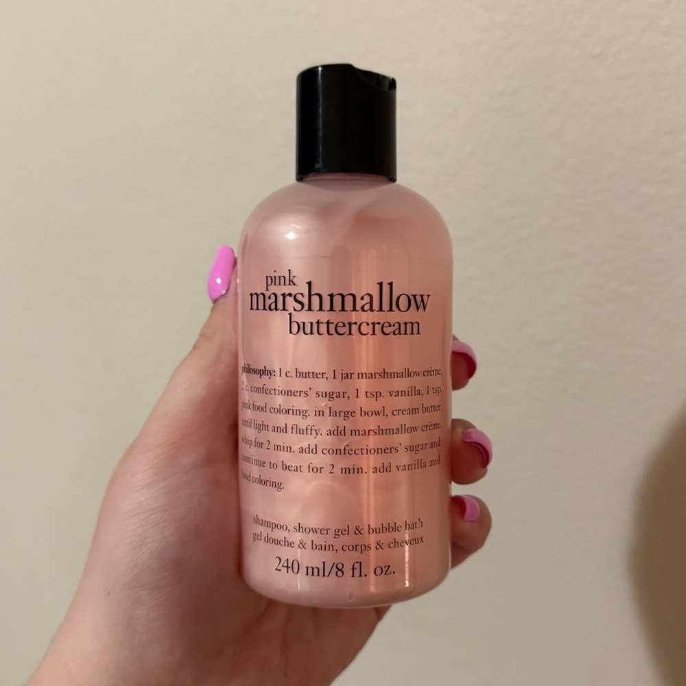 pink marshmallow buttercream shampoo, shower gel, bubble bath - philosophy!
